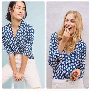 Maeve Anthropologie Strawberry Rochelle Button Down Novelty Print Top